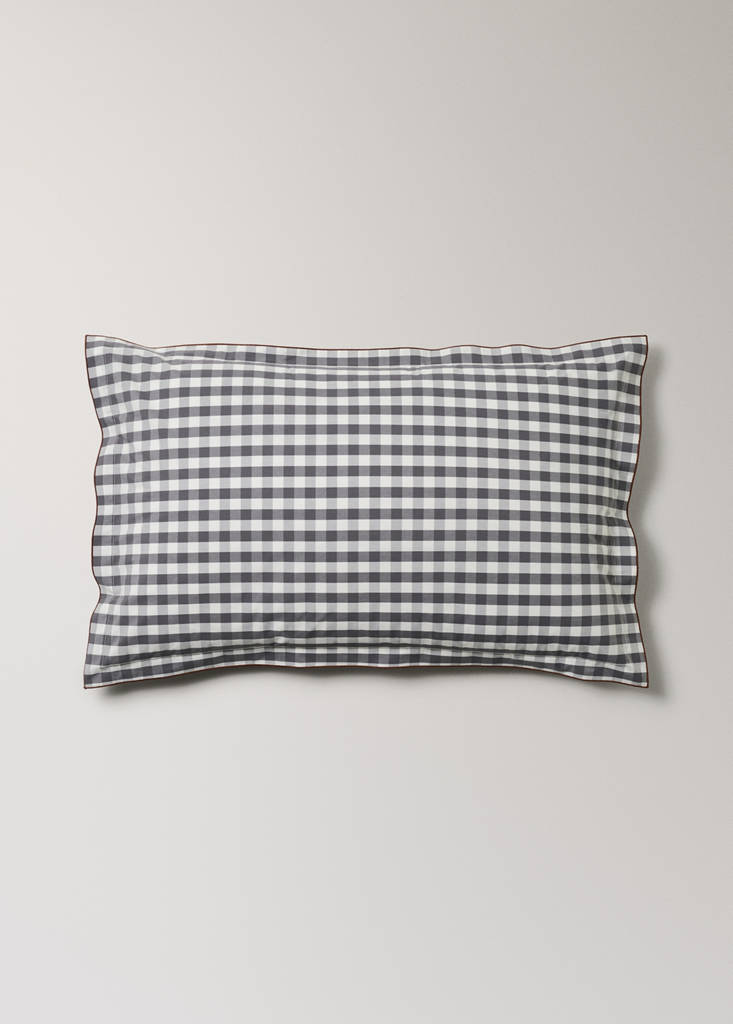 Two percale cotton gingham check pillowcases 50x75 cm — Grey