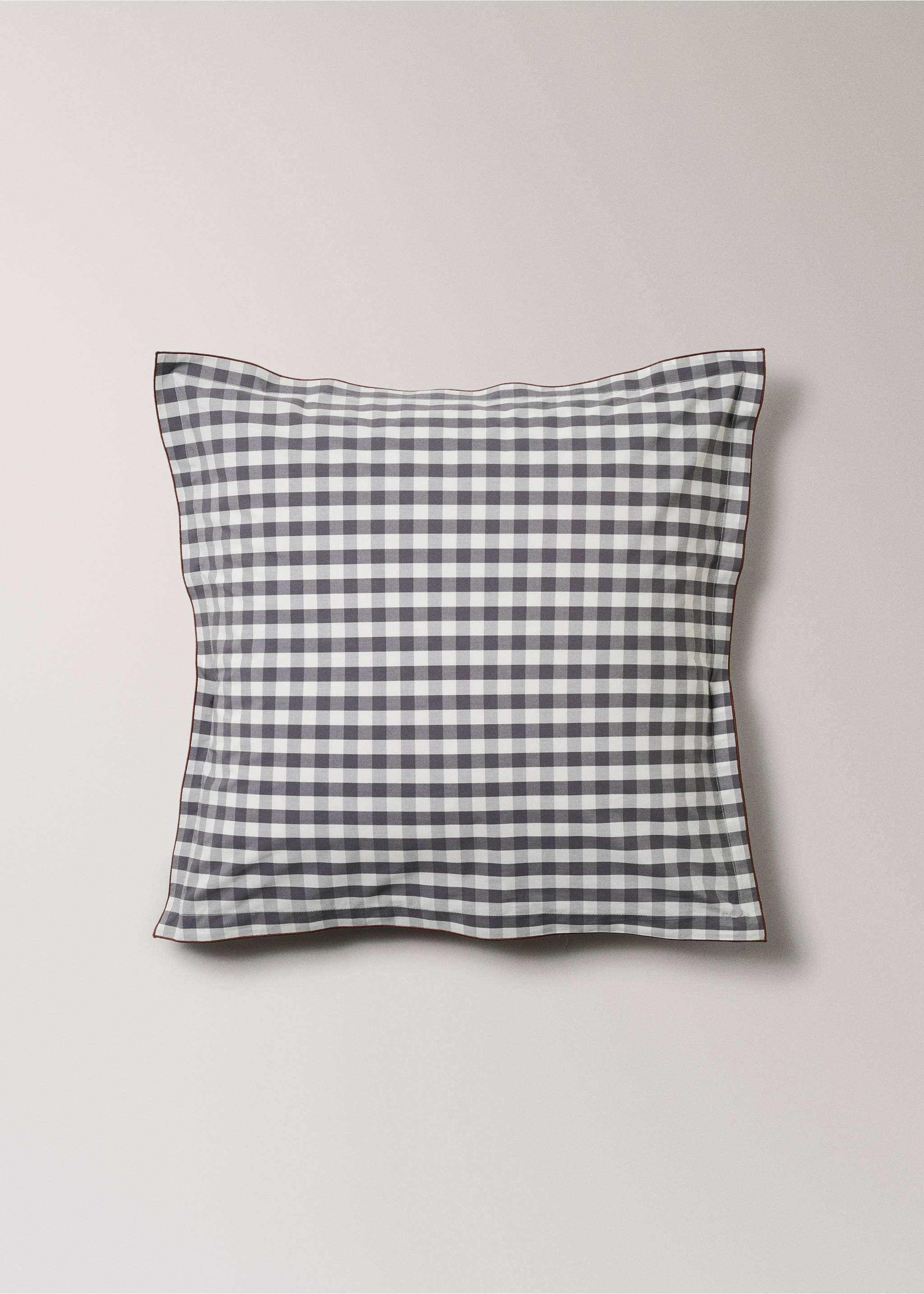 Two percale cotton gingham check pillowcases 60x60 cm - Article without model, Grey. Ref: 17051539-00.