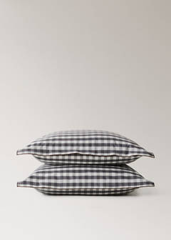Two percale cotton gingham check pillowcases 60x60 cm — Grey 2