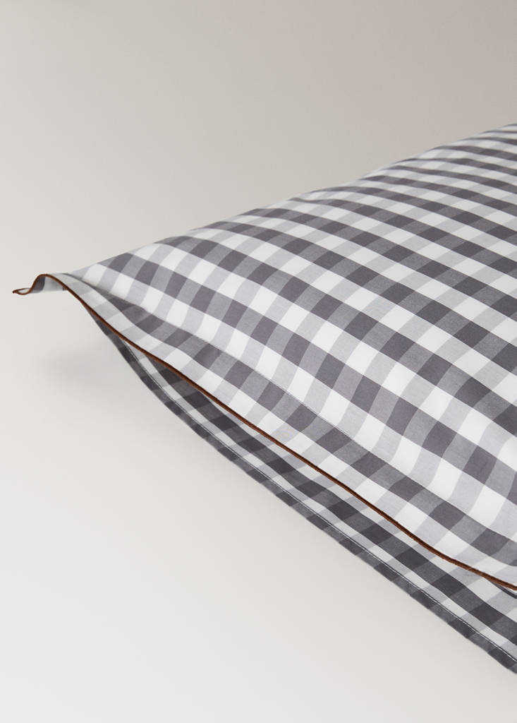Two percale cotton gingham check pillowcases 60x60 cm — Grey