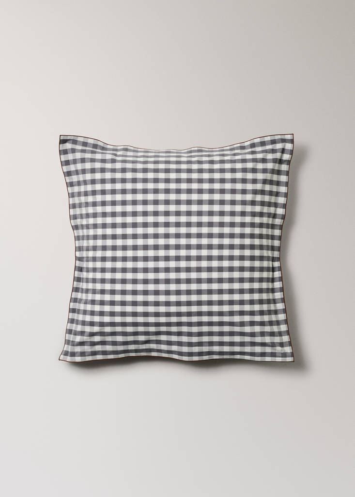 Two percale cotton gingham check pillowcases 60x60 cm — Grey