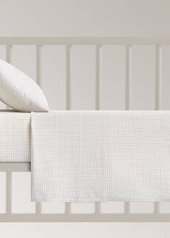 Yarn-dyed cotton top sheet with mini-check print for cot — Ecru 3