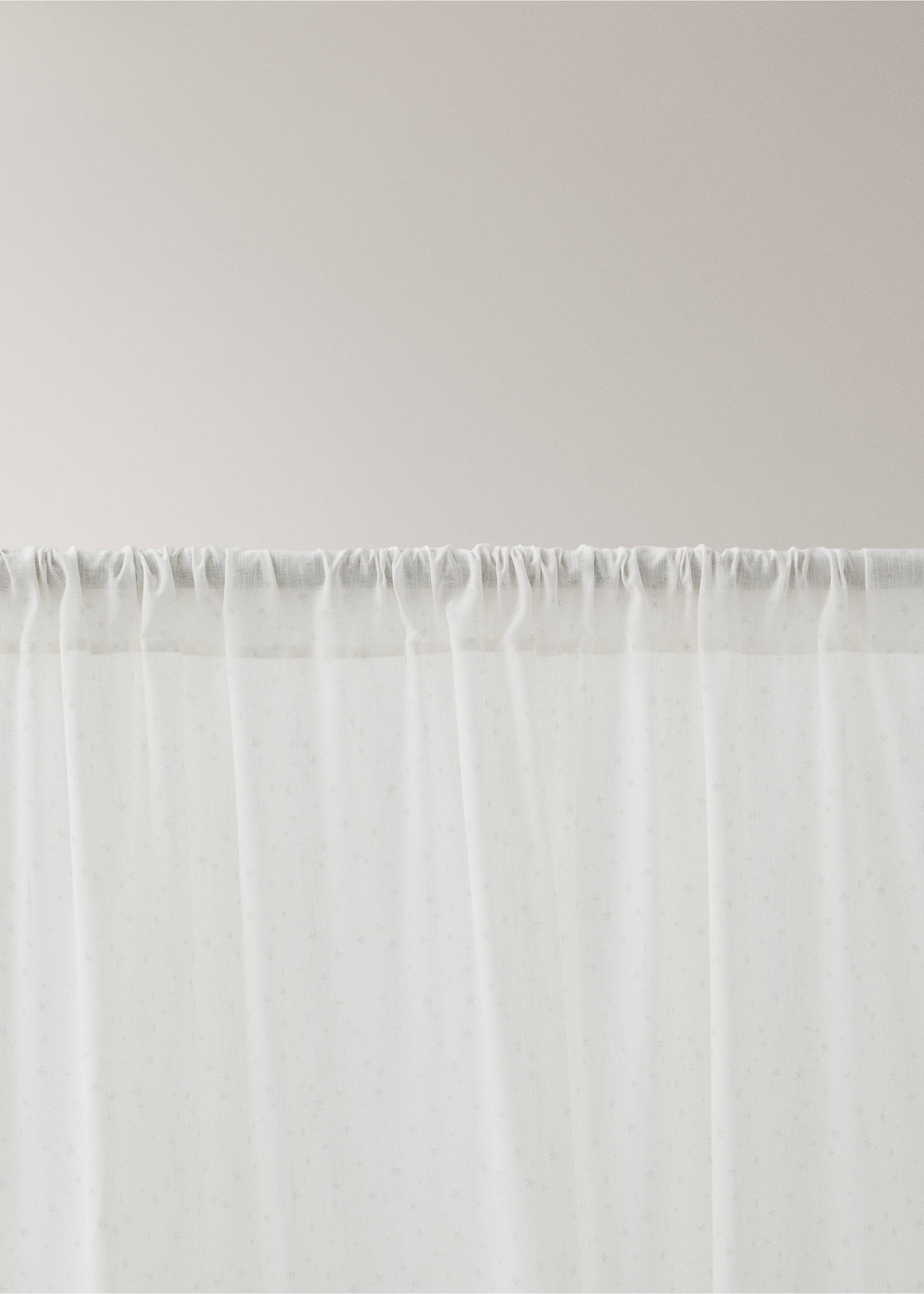 Cotton curtain with star print - Details of the article 2, White. Ref: 17051568-00.