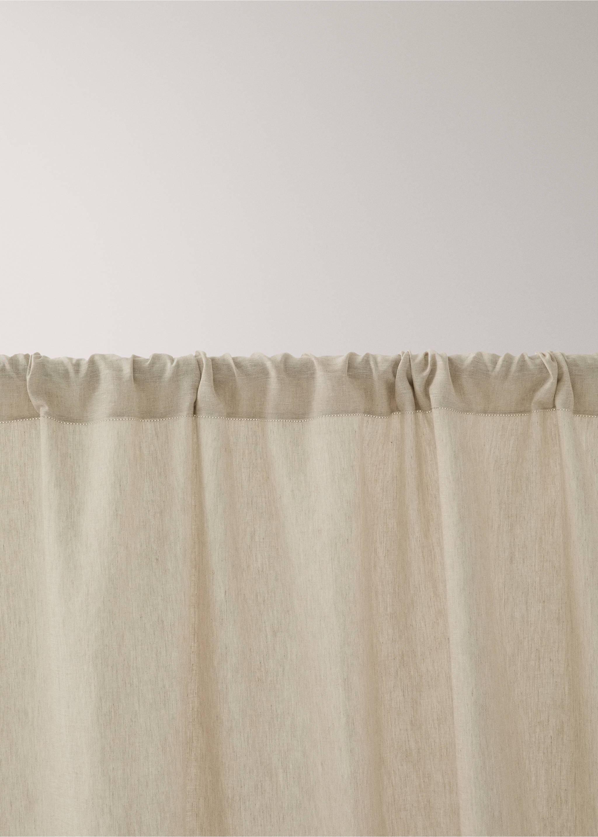 Linen curtain with hemstitch details - Details of the article 2, Beige. Ref: 17051569-00.