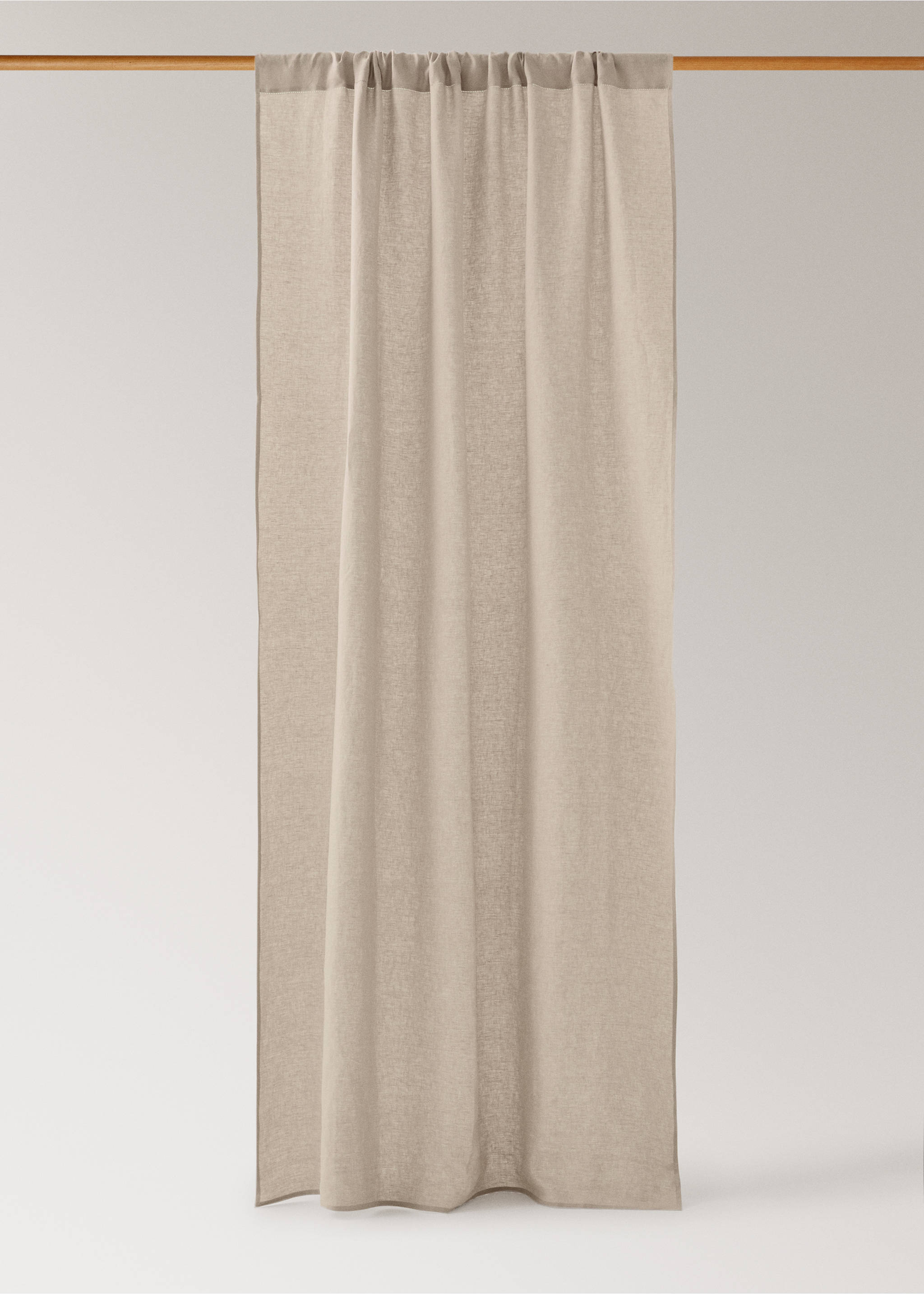 Linen curtain with hemstitch details - Article without model, Medium Brown. Ref: 17051569-00.