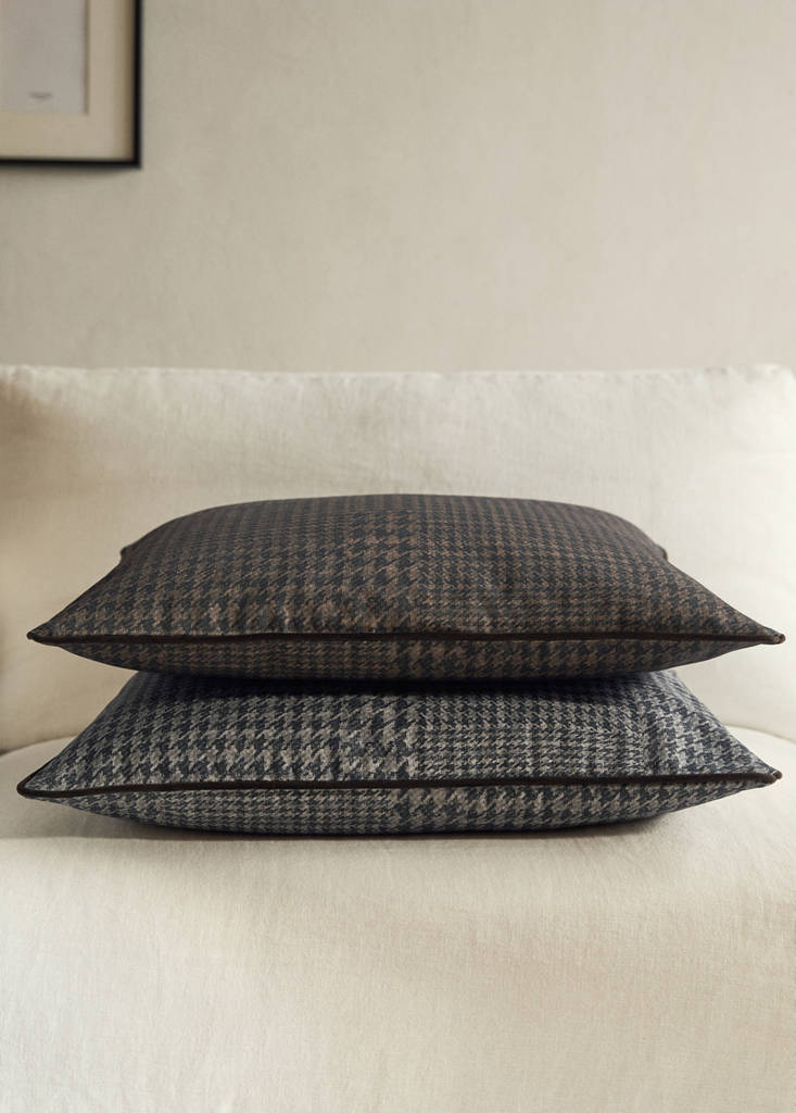 MANGO HOME - Housse de coussin pied-de-poule avec liseré marron - 50x50cm