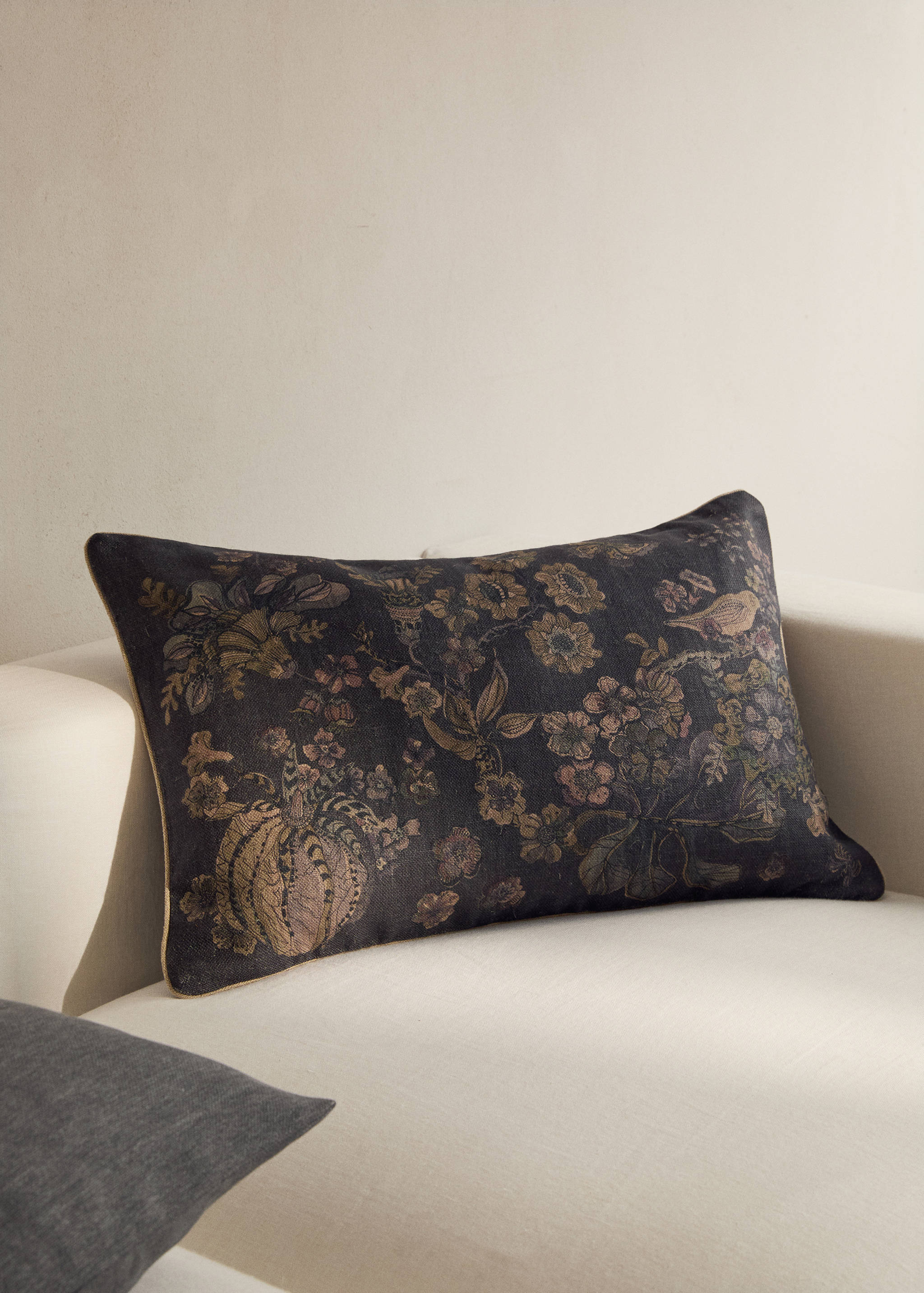 Linen floral-print cushion cover 40x60 cm - General plane