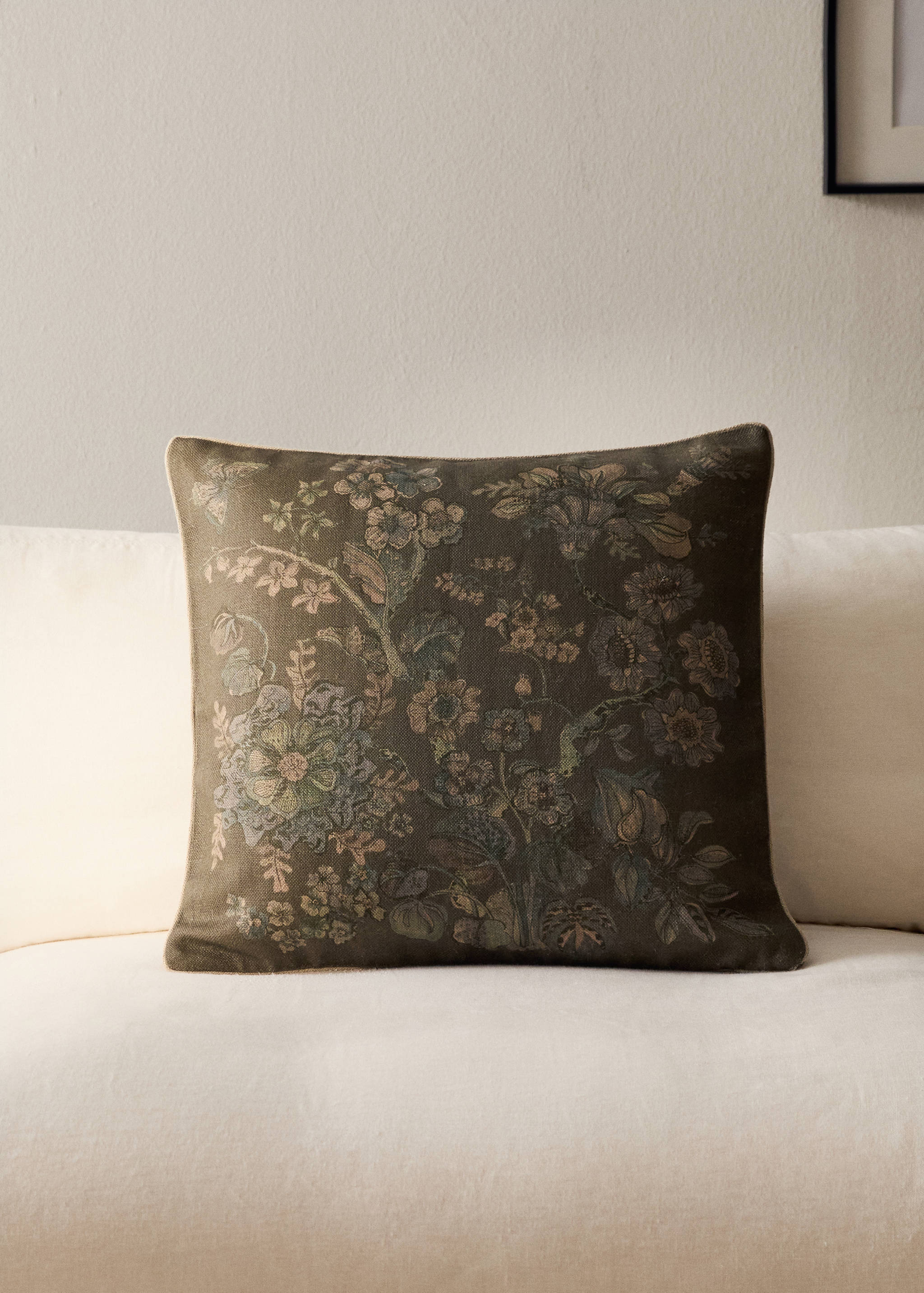 Linen floral-print cushion cover 50x50 cm - General plane