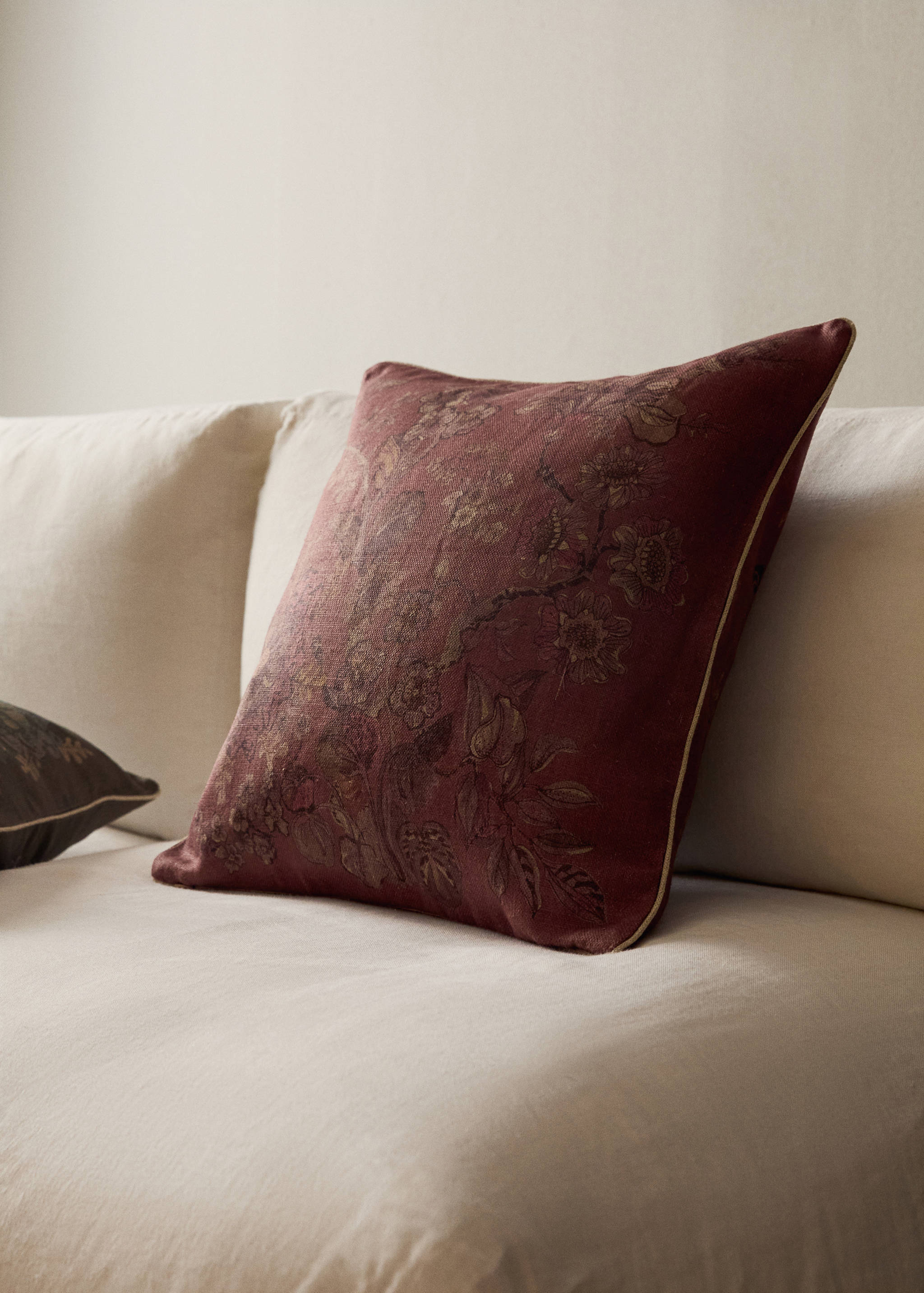 Linen floral-print cushion cover 50x50 cm - General plane