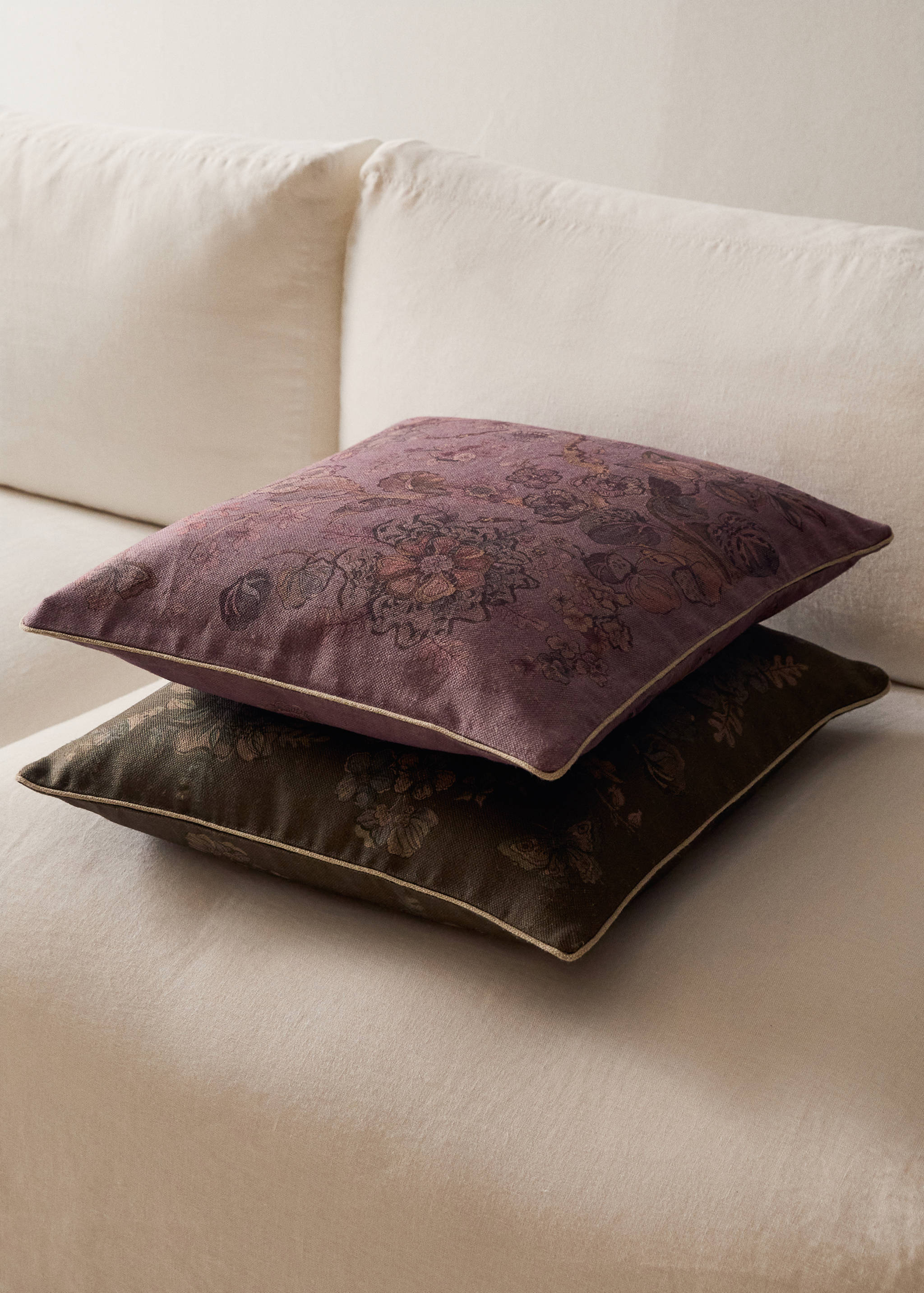 Linen floral-print cushion cover 50x50 cm - General plane