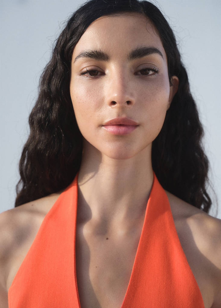 Halter-neck peplum waistcoat — Coral Red