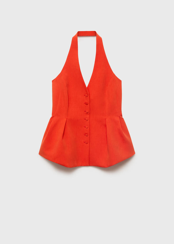 Halter-neck peplum waistcoat — Coral Red