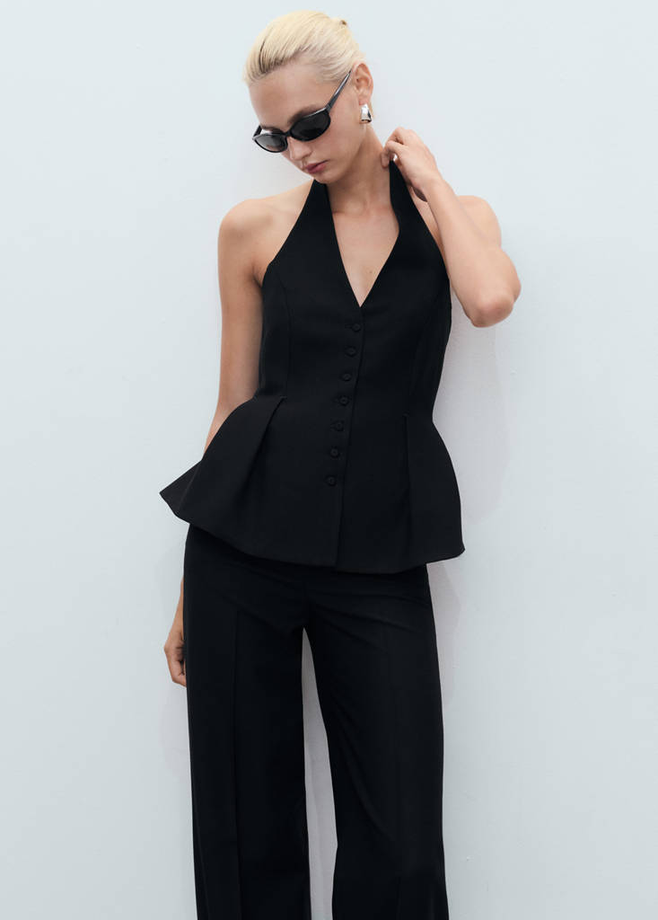 Halter-neck peplum waistcoat — Black