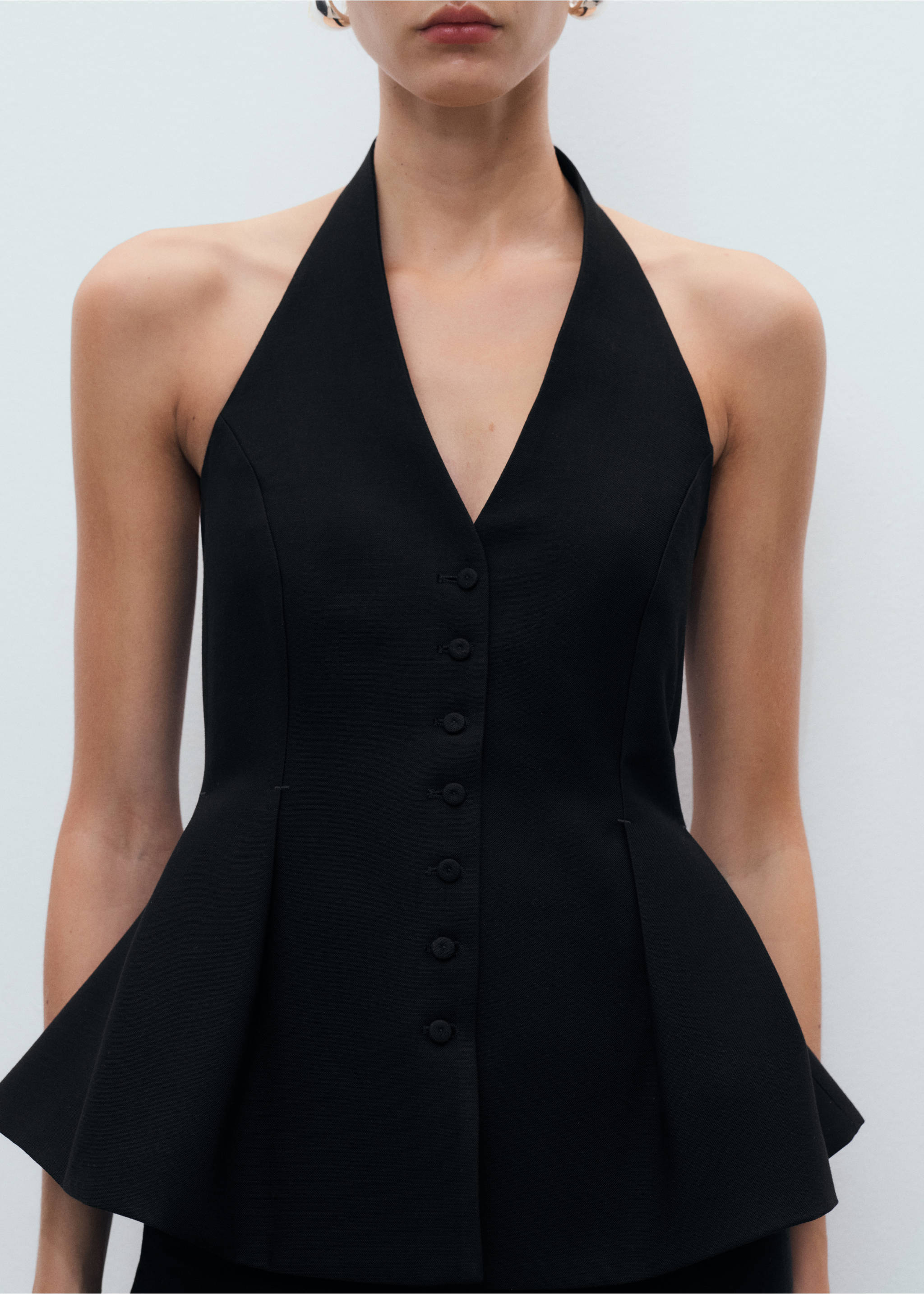 Halter-neck peplum waistcoat - Details of the article 6, Black. Ref: 17052038-00.