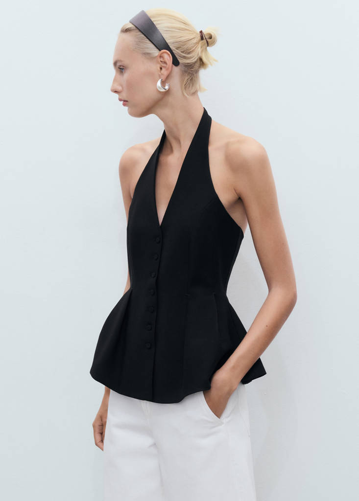 Halter-neck peplum waistcoat — Black