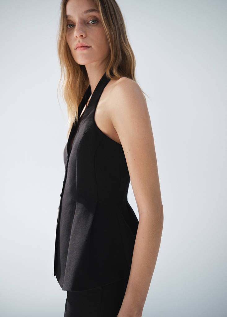 Halter-neck peplum waistcoat — Black