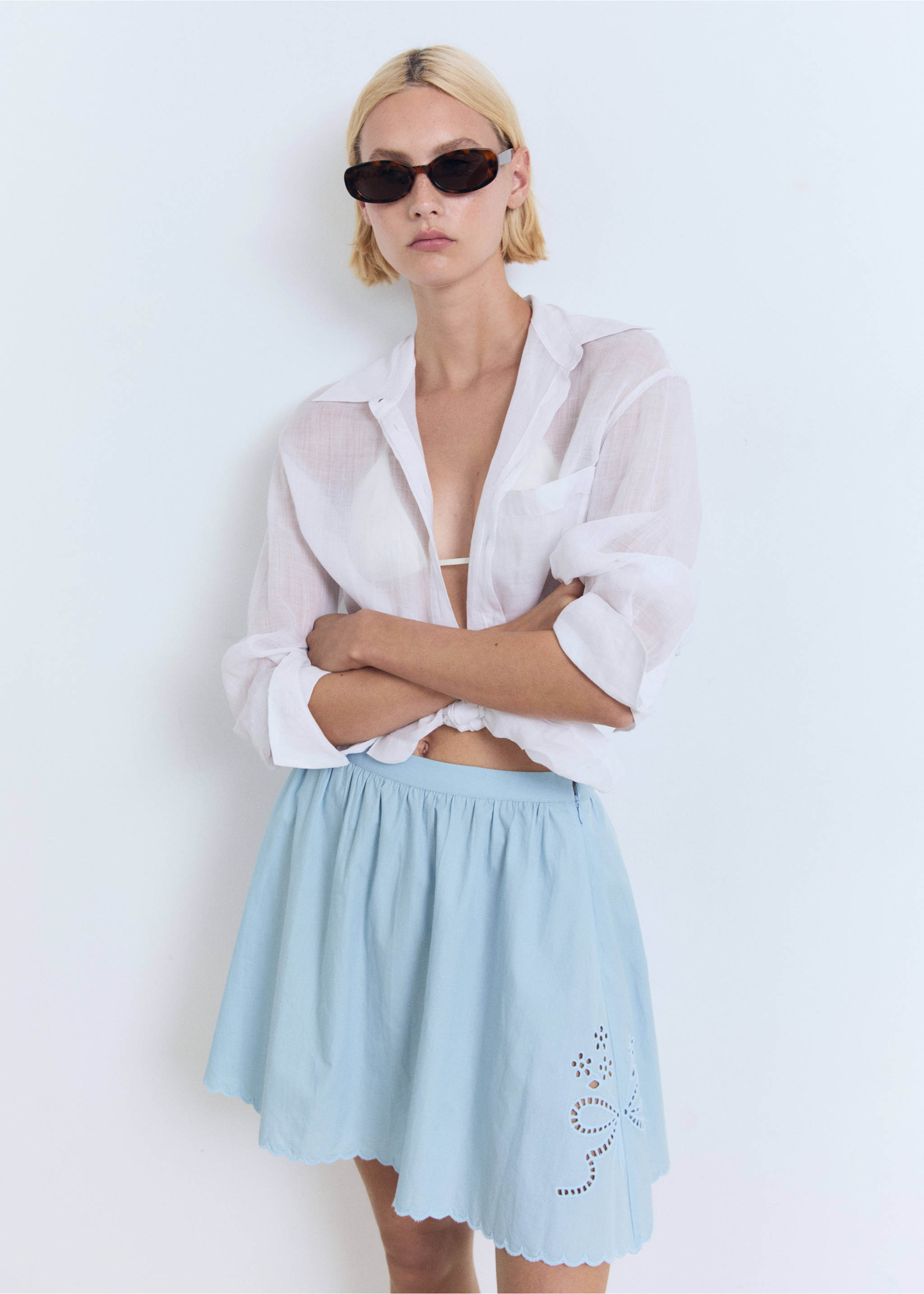 Jupe broderie base festonnée - Détail de l'article 2, Bleu ciel. Ref: 17052538-00.