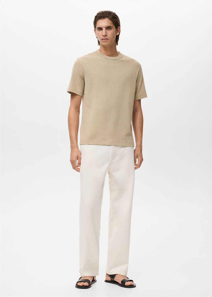 Fine-knit T-shirt — Beige