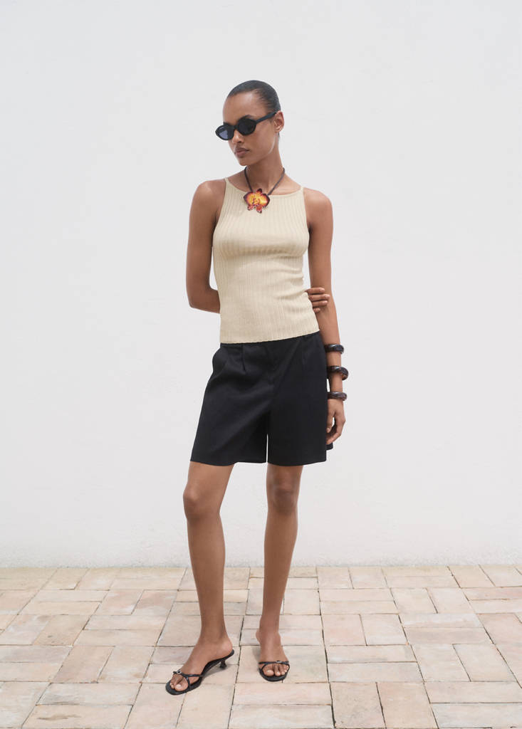Fine ribbed knit top — Silver