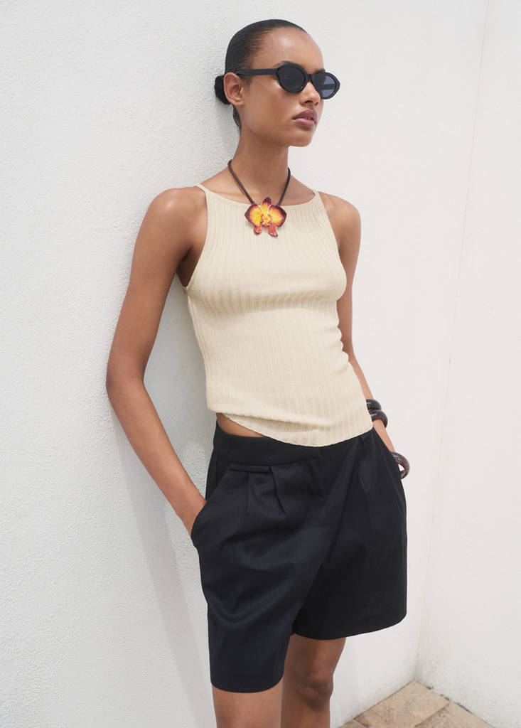 Fine ribbed knit top — Silver