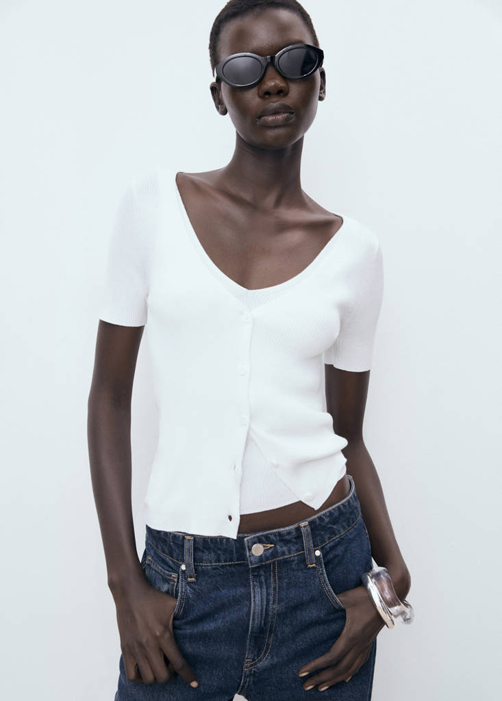 Mixed ribbed sweater — White