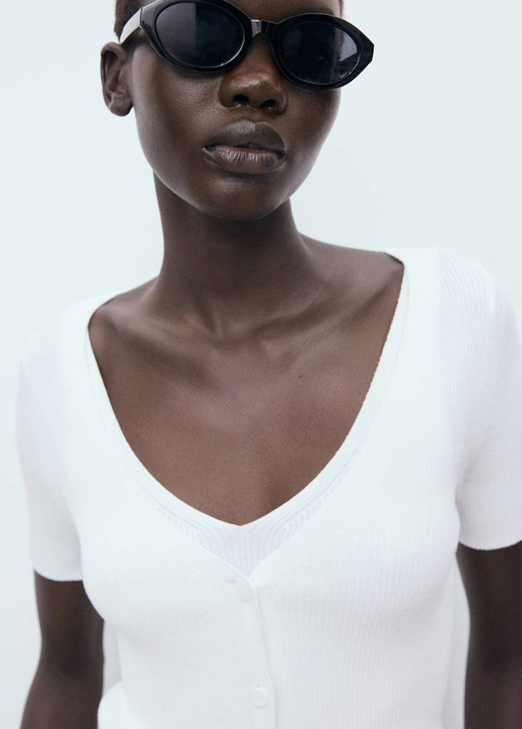 Mixed ribbed sweater — White