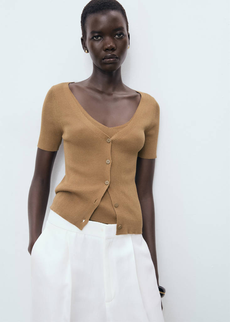 Mixed ribbed sweater — Tobacco Brown