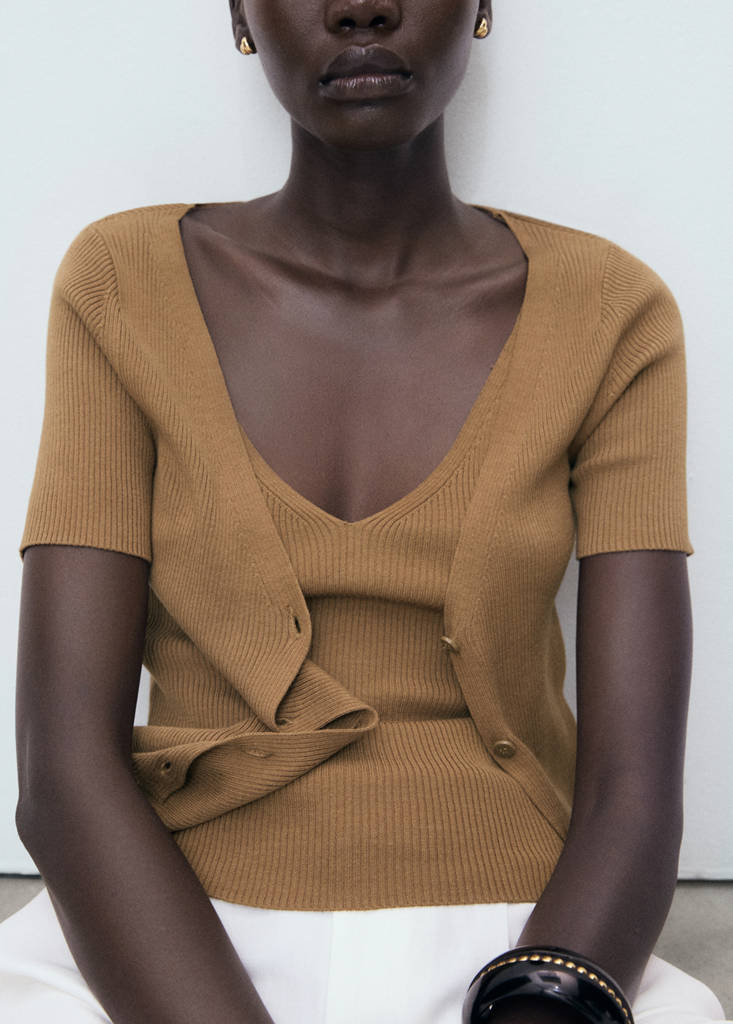 Mixed ribbed sweater — Tobacco Brown