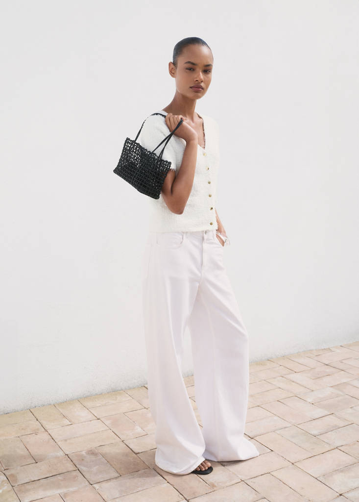 Short-sleeved bouclé cardigan — White