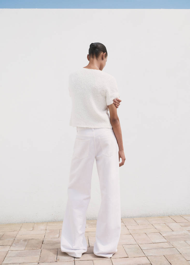 Short-sleeved bouclé cardigan — White