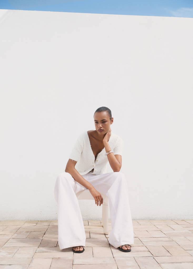 Short-sleeved bouclé cardigan — White