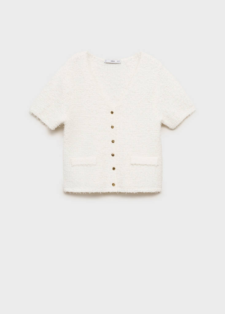 Short-sleeved bouclé cardigan — White