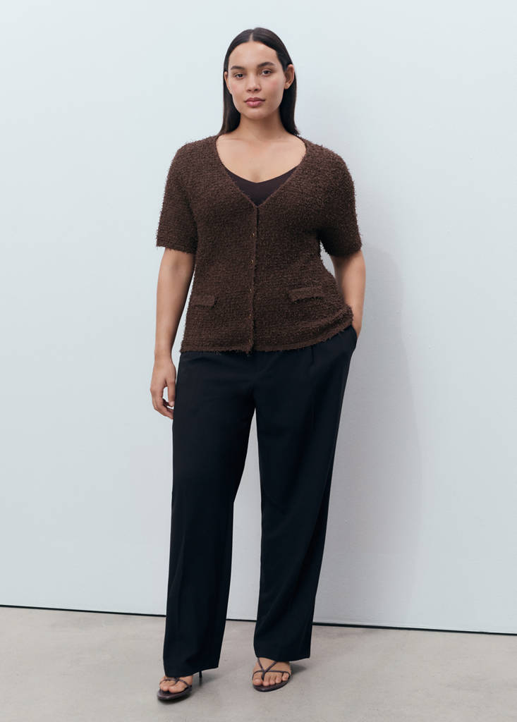Short-sleeved bouclé cardigan — Chocolate