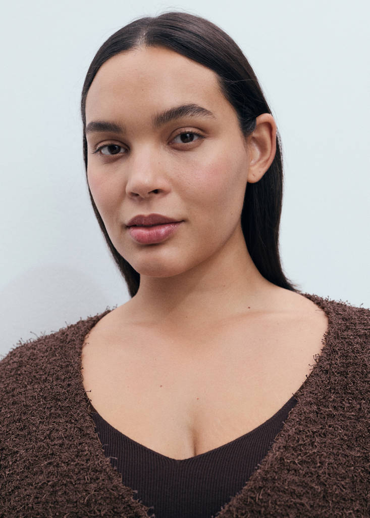 Short-sleeved bouclé cardigan — Chocolate
