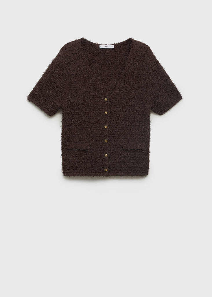 Short-sleeved bouclé cardigan — Chocolate