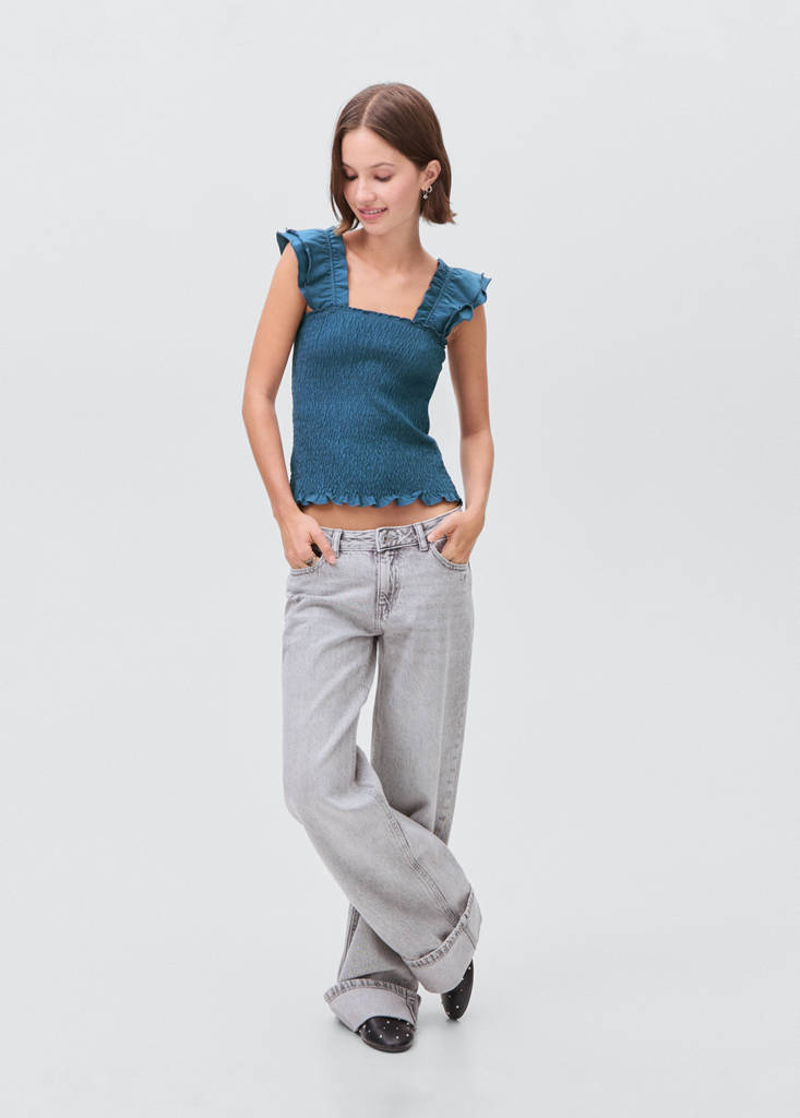 Frilly ruffled top — Petrol Blue