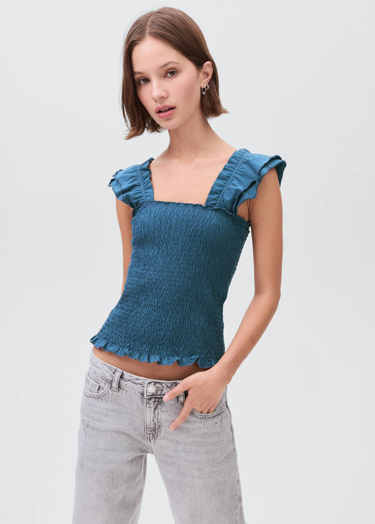 Frilly ruffled top — Petrol Blue