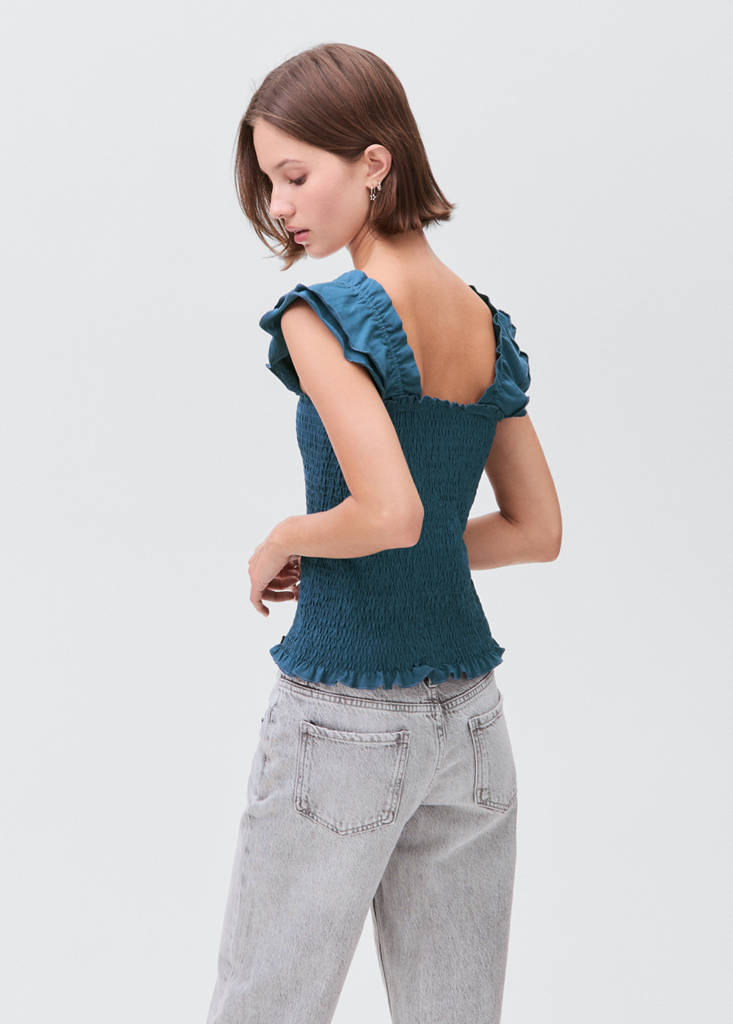 Frilly ruffled top — Petrol Blue