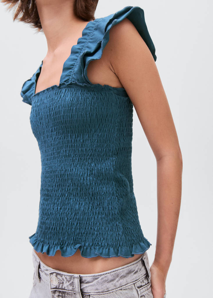 Frilly ruffled top — Petrol Blue