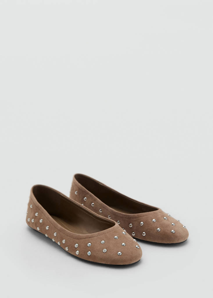 Studded leather ballet flats — Sand