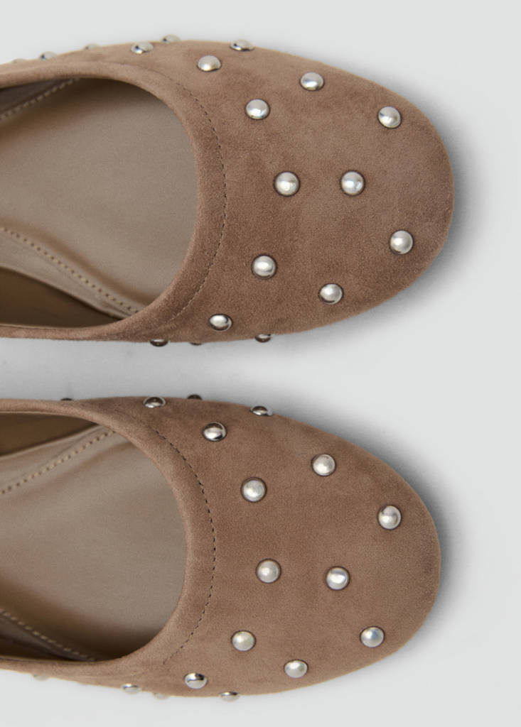 Studded leather ballet flats — Sand