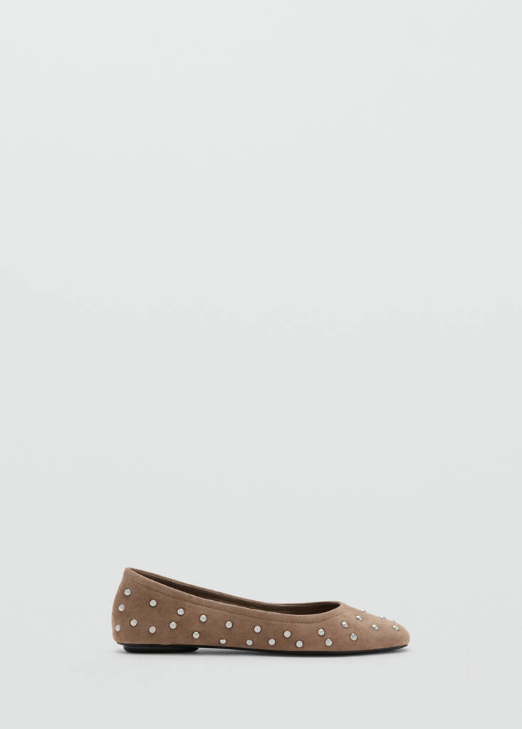 Studded leather ballet flats — Sand