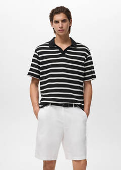 Striped braided knit polo shirt — Black 1