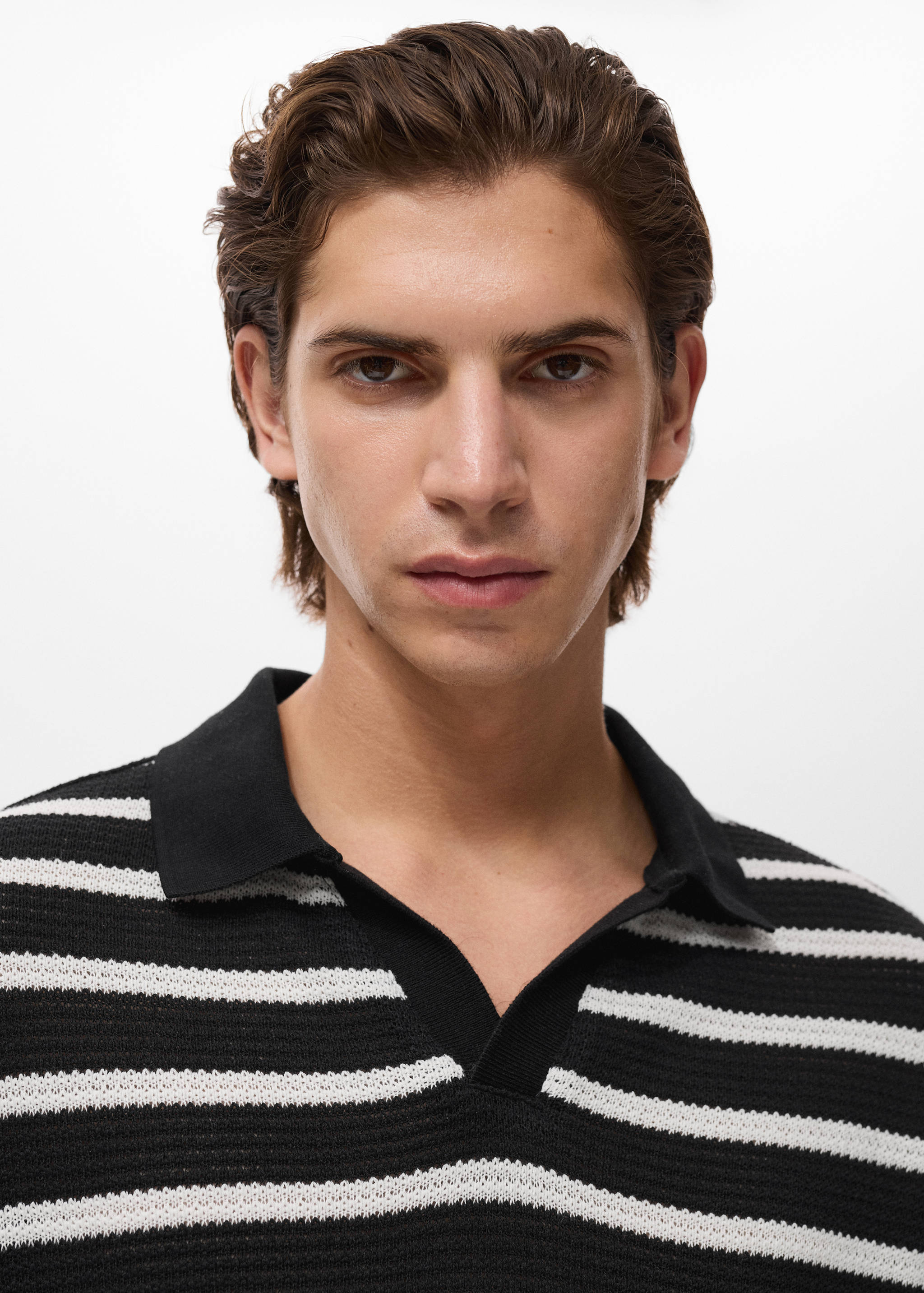 Striped braided knit polo shirt - Details of the article 1