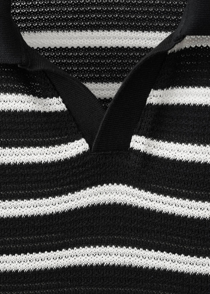 Striped braided knit polo shirt — Black