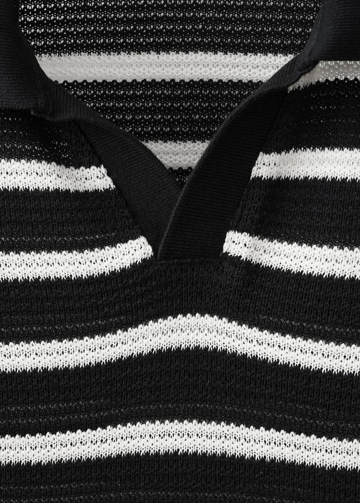 Striped braided knit polo shirt — Black