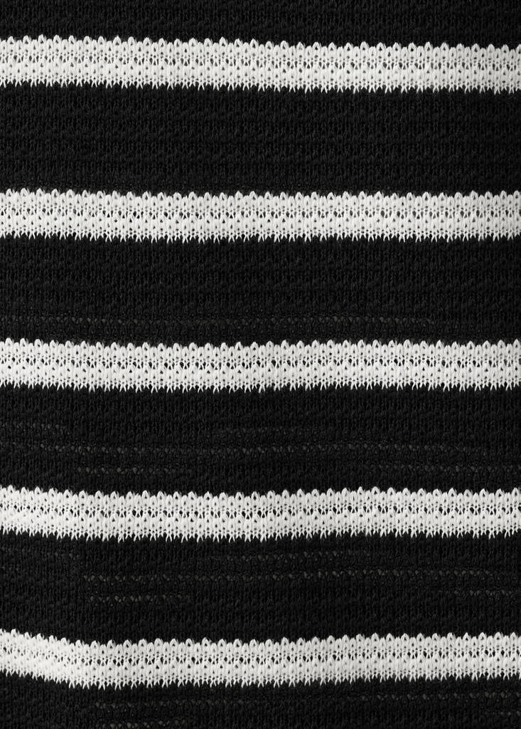 Striped braided knit polo shirt — Black