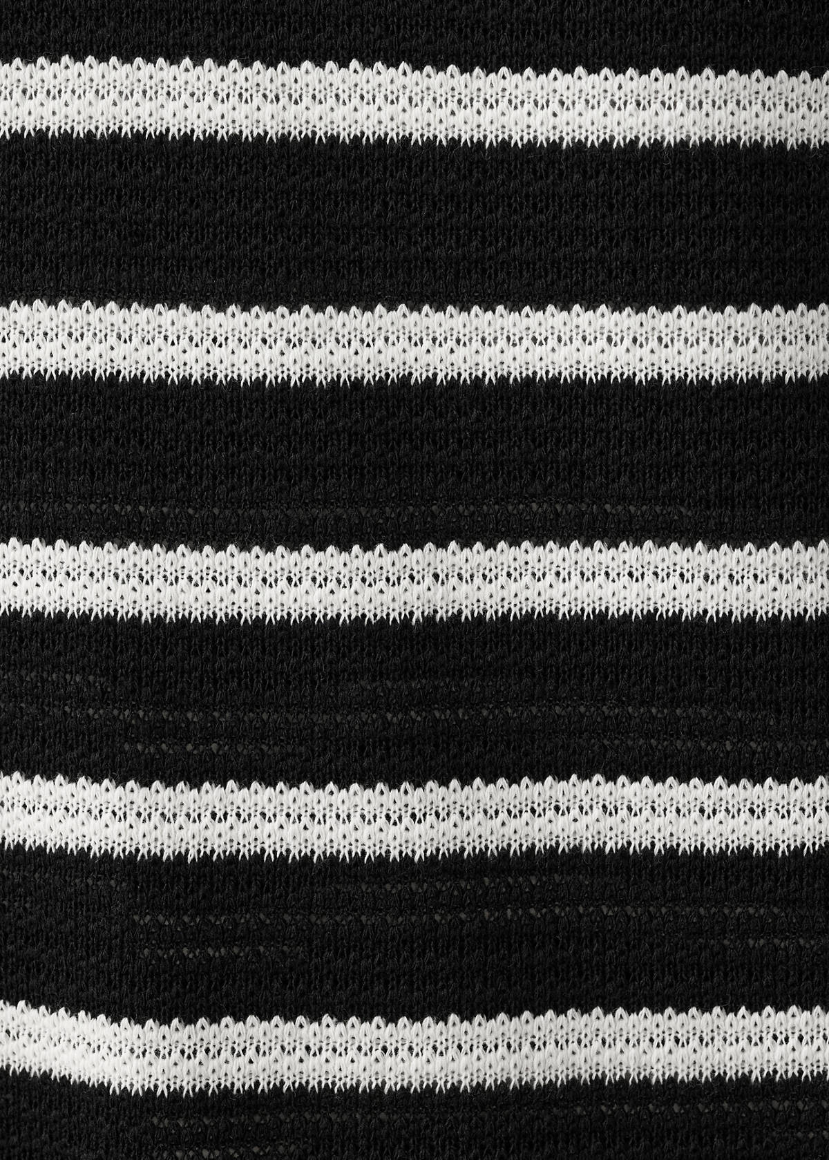 Striped braided knit polo shirt — Black
