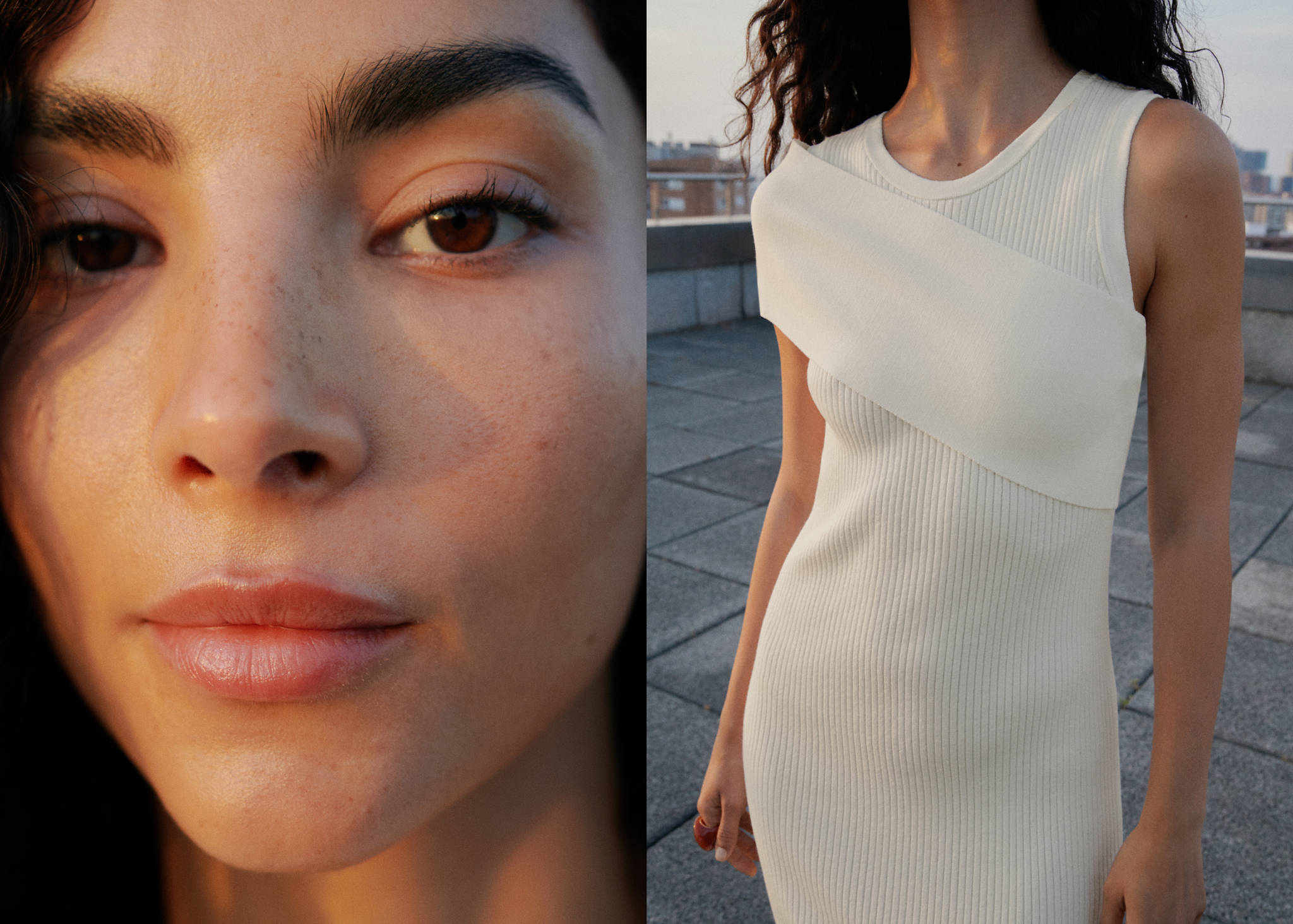Ribbed dress with asymmetrical sleeves - Panoramic plane