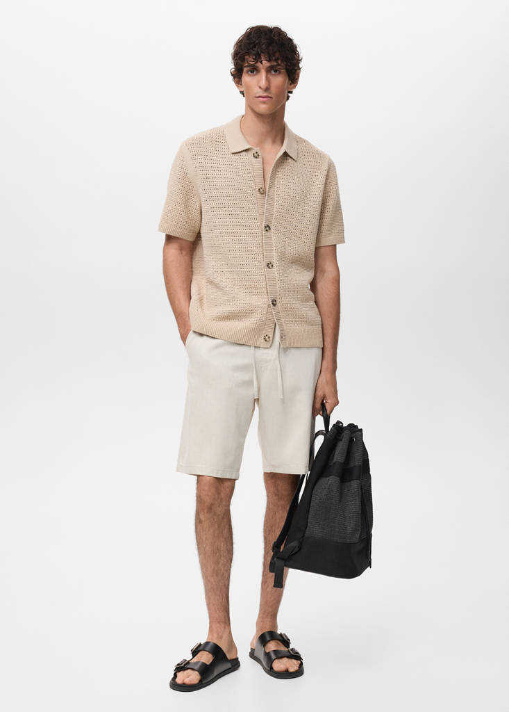 MANGO MAN - Chemise maille ajourée beige - M